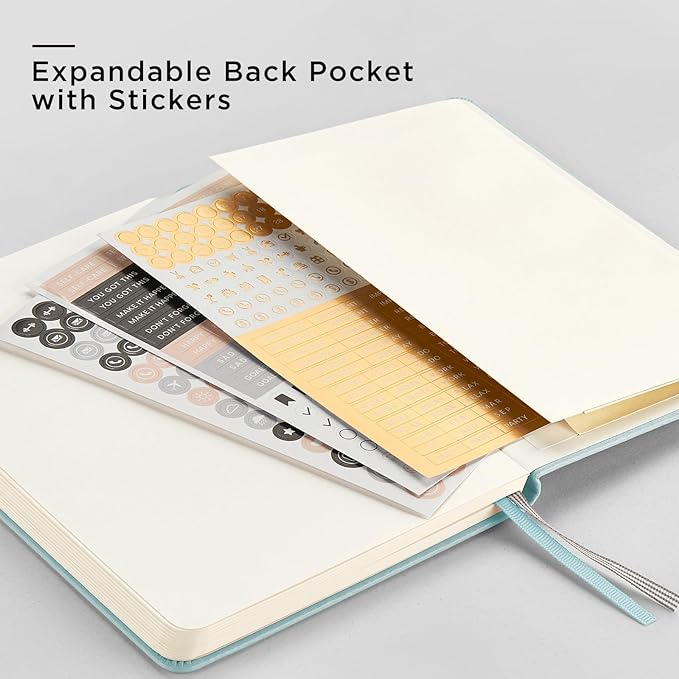&And Per Se Dotted Journal Notebook, A5 Hardcover Leather Dotted Journal, 160 Pages 100gsm Thick Dot Grid Paper, 3 Sheets of Stickers Included - 5.7'' x 8'' (Cyan)