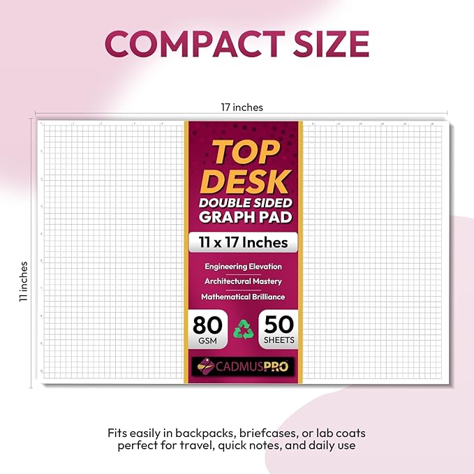 Large 17x11 Graph Paper Desk Pad, 4 Pack 200 Sheets, Double-Sided 1/4 Inch Quadrille Grid 80 GSM Ledger Paper for Team Drafting, Architecture and Engineering