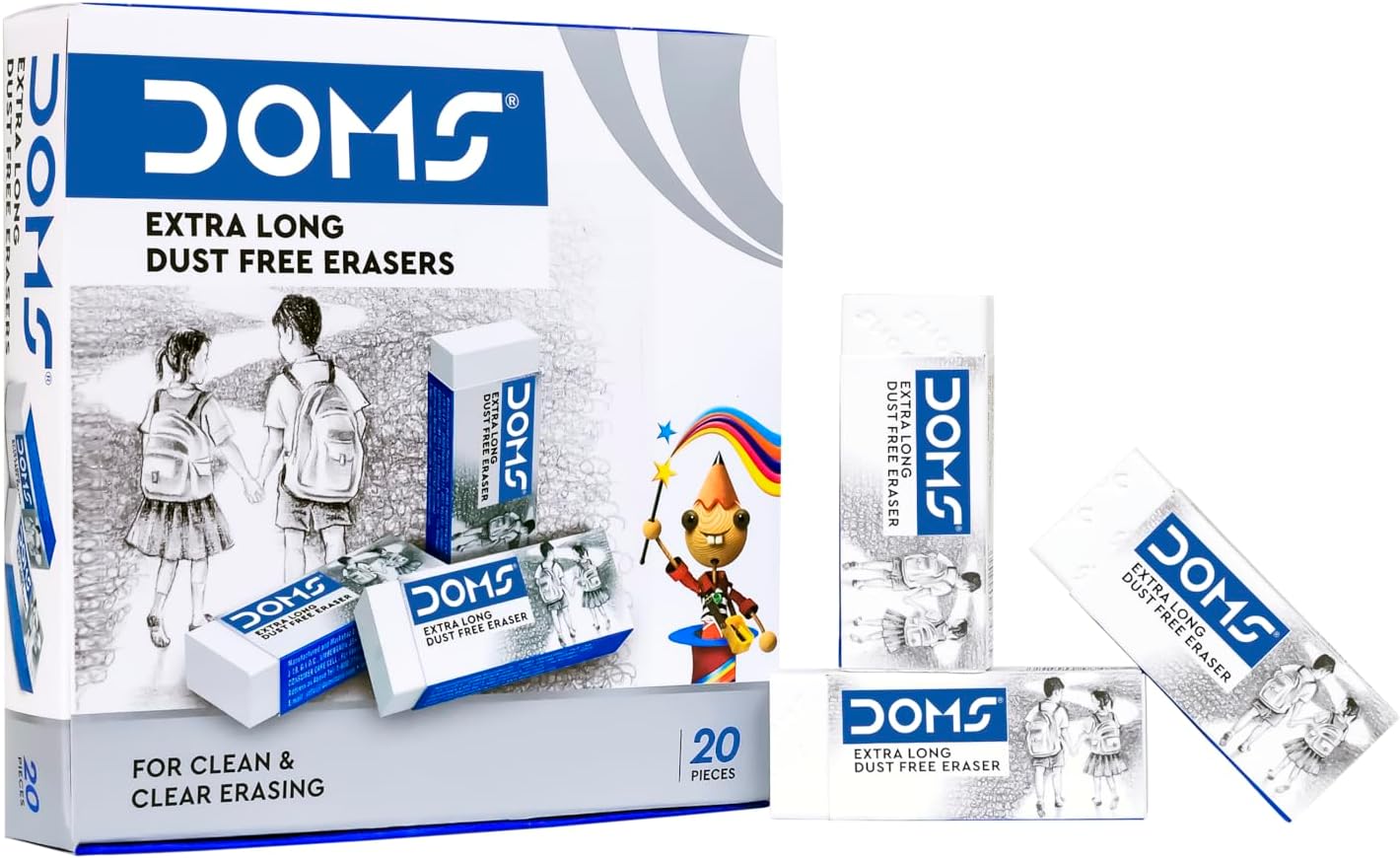 Doms 3435/3436 XL Dust Free White Eraser Pack 20 Pcs
