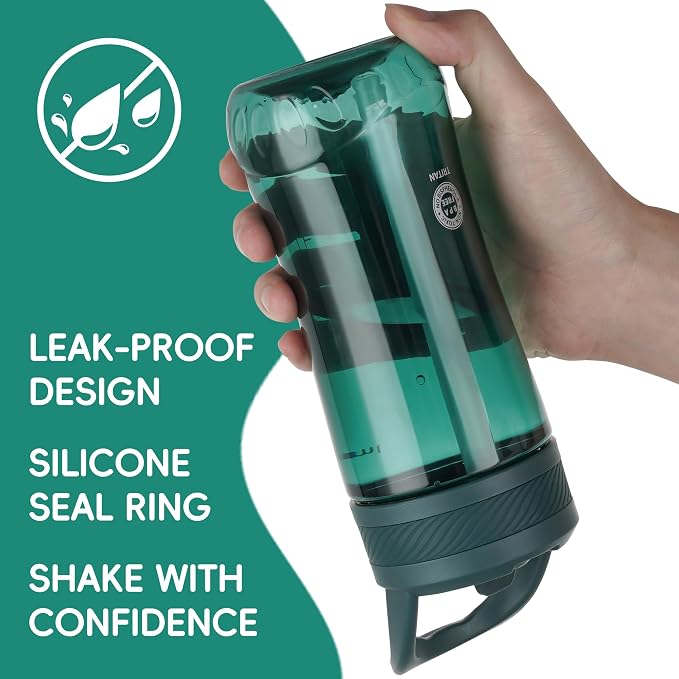 14oz Clear Kids Water Bottle with Straw Lid, BPA-Free Tritan, Measurement Scale, Sturdy Handle Wide Mouth Leak-proof Reusable Plastic Bottle for Boy& Girls, Back to School(Dark Green)