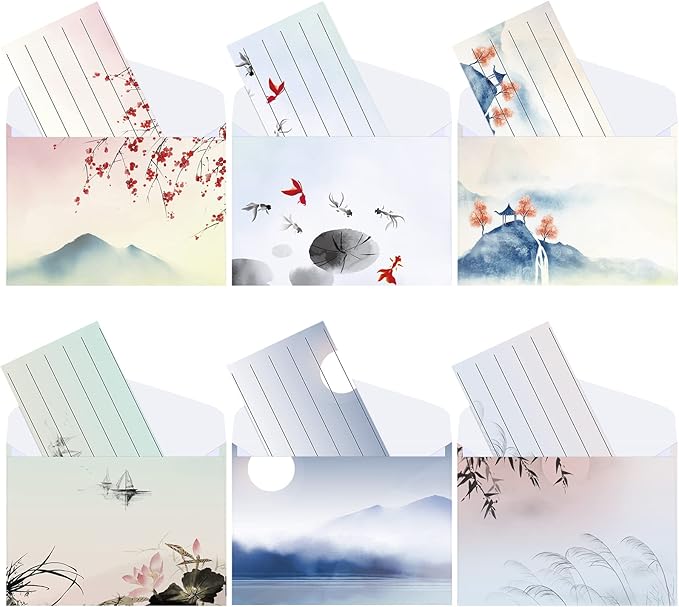 Geyee 200 Pieces Watercolor Stationary Paper and Envelopes Include 100 Lined Sheets and Envelopes, 5. 5 x 8. 25 Inch Double Sided Printing Letter Writing Paper with Mailers(Landscape)