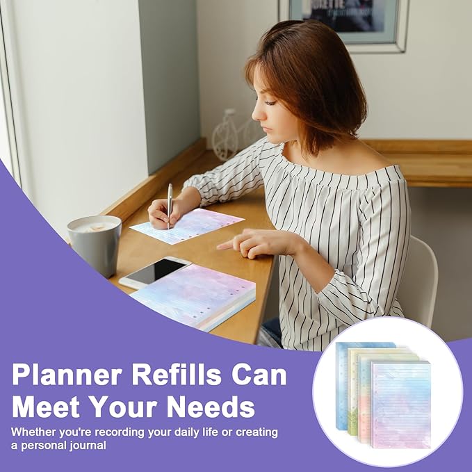 300 Sheet Watercolor A5 Refill Paper Planner Inserts for 6-Hole Binder A5 Loose Leaf Lined Refill Paper 100 GSM Notebook Filler Paper 6 Hole Loose Leaf Paper for Budget Planner Journal 5.6" x 8.2"