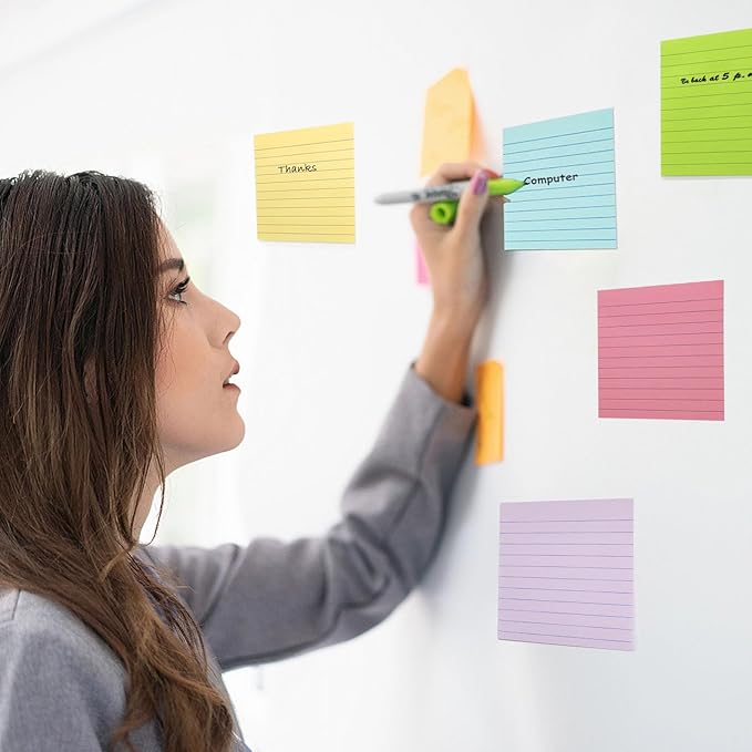 HQCME 9 Pads Lined Sticky Notes 4x4 in Post, 9 Multi Colors Super Sticking Power Memo Pads, Strong Adhesive, 4x4 Sticky Notes Large Eeay for Office, School, Home Use