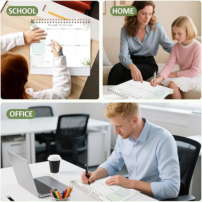 Weekly To Do List Notepad, 52 Sheets Undated Weekly Planner, 8.5"x11" Letter Size Horizontal Desk Pad with 100GSM Thick Paper, Twin-Wire Spiral Bound Tear Off Lined Organizer for Office Work, School & Home