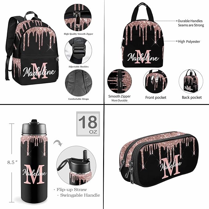 M YESCUSTOM Custom Girls Backpack with Name Shining Personalized Elementary Bookbag for Girls Boys Backpack Teen Shoulder Bag Children Travel Backpack Daypack Bag for School College