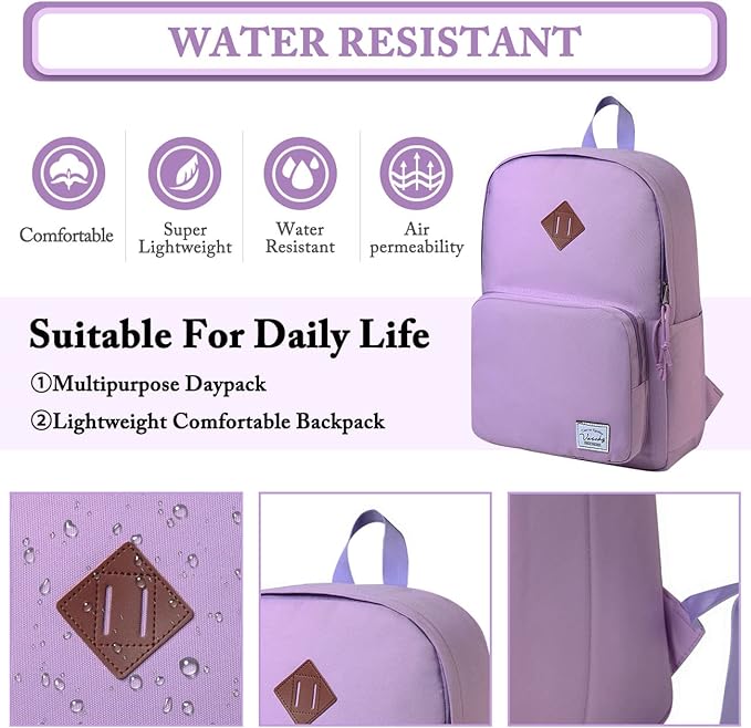 VASCHY School Backpack, Ultra Lightweight Backpack for Women Bookbag for Kids Teen Boys Girls Purple