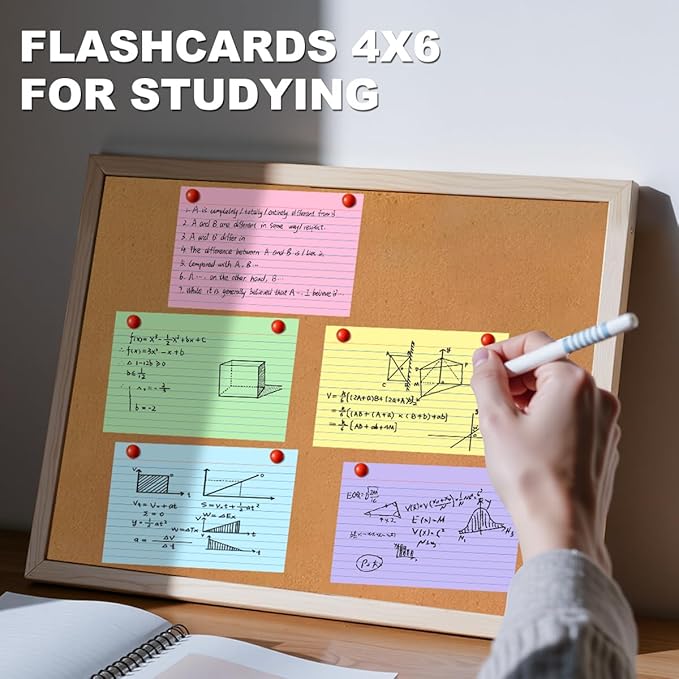 4x6 Index Cards, 200 Count Note Cards 4x6 Ruled Flashcards for Studying, Colored Notecards 4 x 6 Index Card Single-Side Lined Flash Cards for Studying School Office Home, 5 Colors, 5 Pack of 40 Sheets