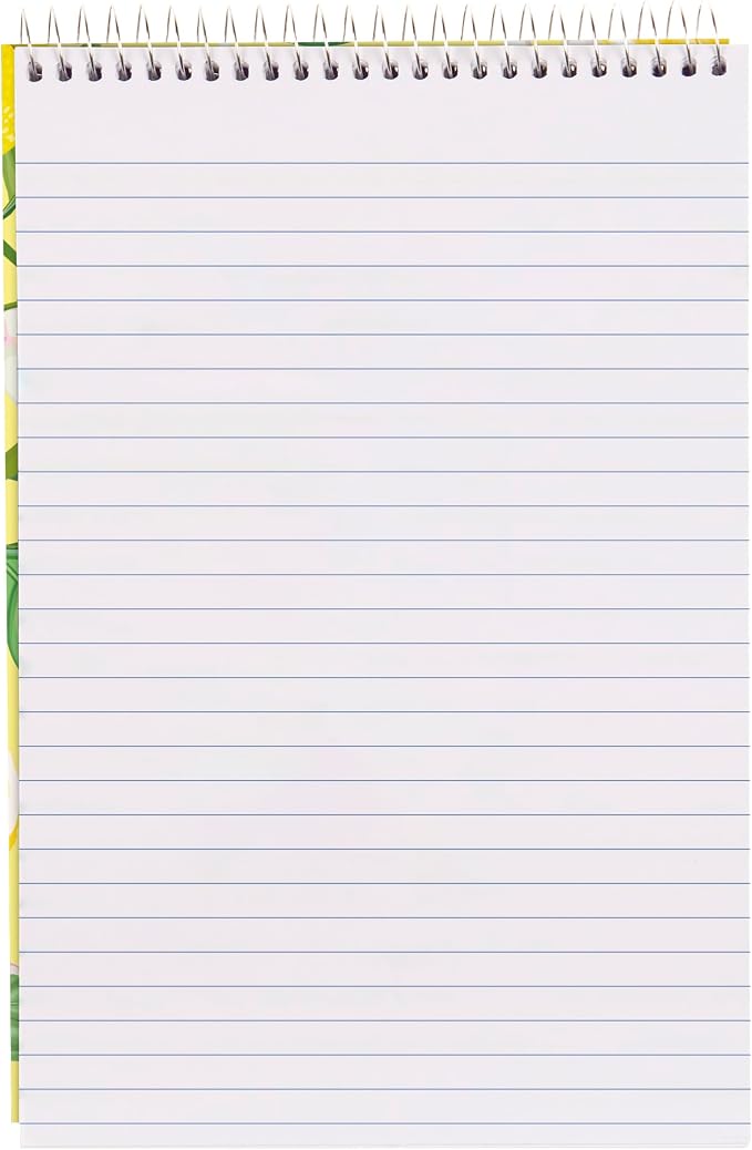 Blueline® XTREME White Steno Pad, 6" x 9.5", Top Spiral, 120 Pages, Ideal for School, Office, Notes, Lists & Planning, Lemon Garden Design (313601)