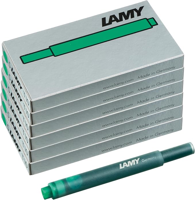 LAMY T10 Set of 6 erasable Ink cartridges with Large Ink Capacity - Suitable for All Lamy Fountain Pen Models - Contents 1.25 ml per Cartridge - 5 Pieces per Pack - Ink Color Green