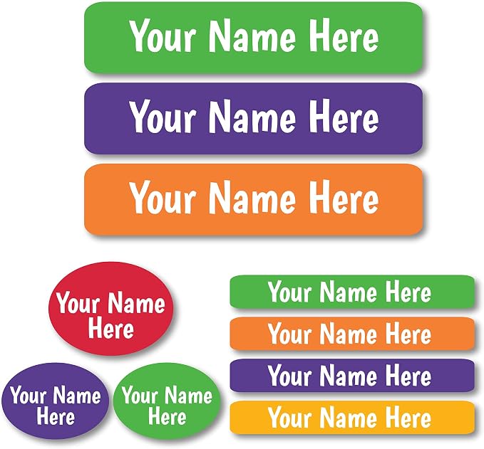 Lovable Labels Personalized Labels for Kids (85 Labels/Pack) - 3 Label Sizes Waterproof Dishwasher Safe Peel & Stick Labels for School Supplies Daycare Camp Clothing Bottles (Hippie)