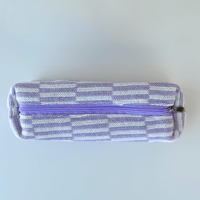Pencil Case Pen Case Office College School Storage Bag Pouch Holder Box Organizer Makeup Pouch Cosmetic Bag Aesthetic Cute Pencil Case for Girls Boys Kids (Purple + White streak)