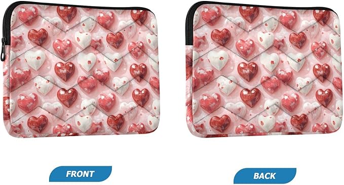 Heart Pink Quilted Laptop Bag Slim Portable Protective Case with Smooth Zipper, Fits MacBook and 13-16 Inch Laptops, Perfect for Work School and Business Trips