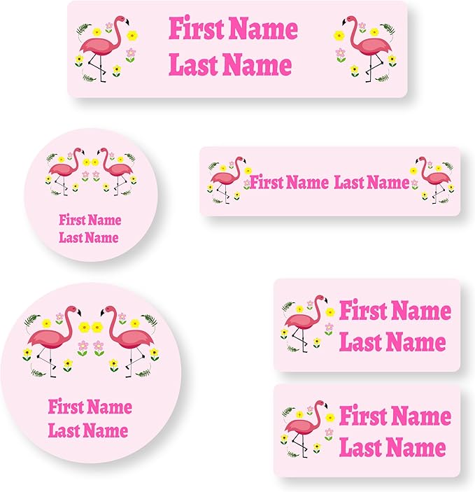 Personalized Kids Name Labels – Waterproof Custom Stickers for Daycare & School, Dishwasher & Laundry Safe (Crane Series - Pink)