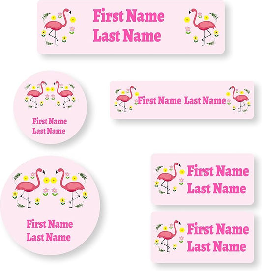 Personalized Kids Name Labels – Waterproof Custom Stickers for Daycare & School, Dishwasher & Laundry Safe (Crane Series - Pink)