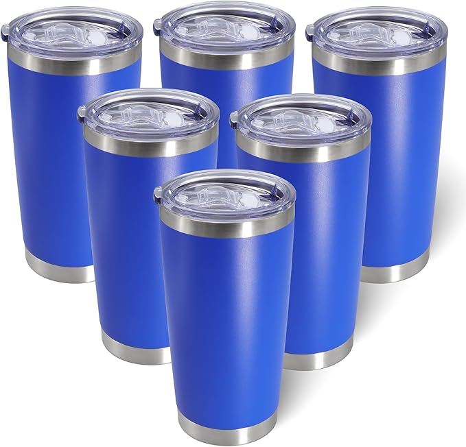AIANJI 20oz Tumbler Bulk Stainless Steel Tumblers with Lid Vacuum Insulated Double Wall Travel Coffee Mug Powder Coated Tumbler Cup for Hot and Cold Drinks(Dark Blue, 6 pack)