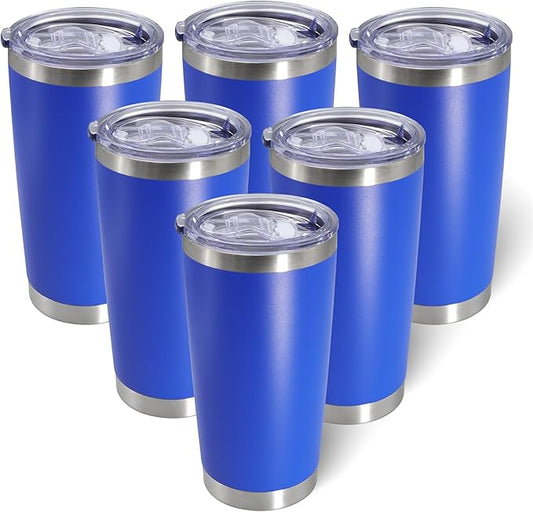 AIANJI 20oz Tumbler Bulk Stainless Steel Tumblers with Lid Vacuum Insulated Double Wall Travel Coffee Mug Powder Coated Tumbler Cup for Hot and Cold Drinks(Dark Blue, 6 pack)