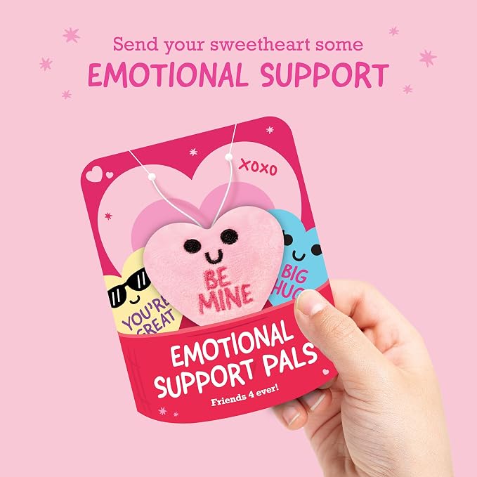 Emotional Support V-Day Heart Cards by Relatable - The Cute Classroom Valentines for Kids, Friendship Gifts, or Gifts for Girlfriend - Includes 10 Plushies with 10 Cards