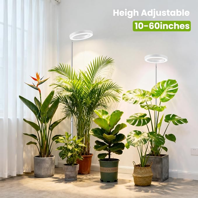 Kullsinss 6.3in Grow Light, Full Spectrum Plant Lights for Indoor Growing | White Plant Lamp with 6/12/16H Auto Timer, 5 Brightness Levels, 10-60in Height Adjustable, for Indoor Tall Plants (2-Pack)