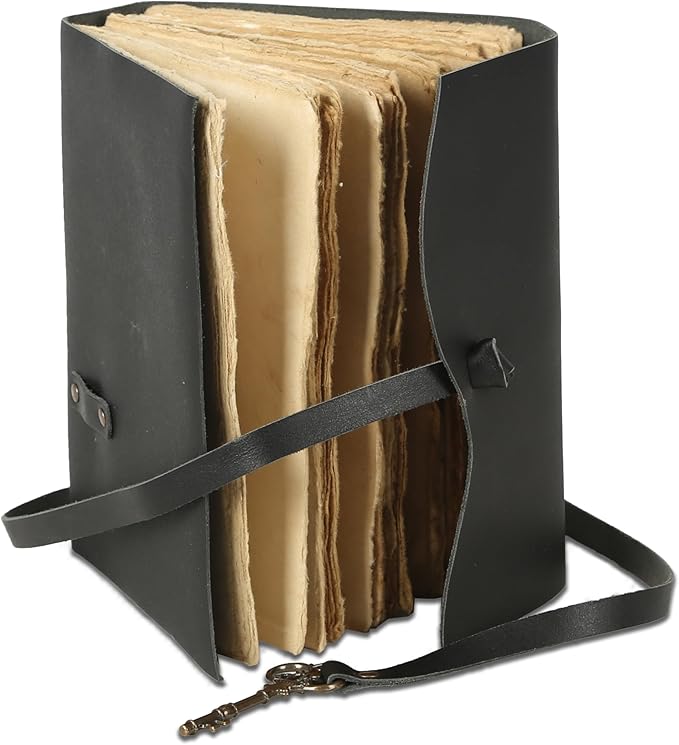 Leather Journal with Deckle Edge Paper 8x6 inch and Vintage Key | Handmade Writing Notebook Diary | Bound Daily Notepad for Men & Women Medium, Sketch/Writing pad for Artists