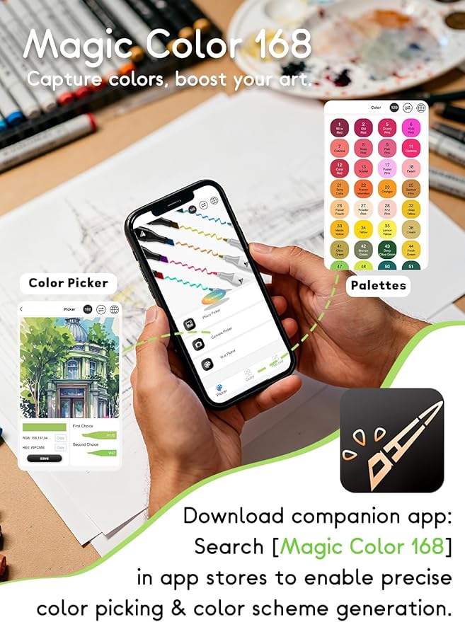 Brled 204 Colors Alcohol Markers with Free App, Chisel & Fine Tip Alcohol-Based Marker Set for Adults, Dual Tip Artist Markers for Drawing, Coloring Illustration, Painting and Great Gift Idea