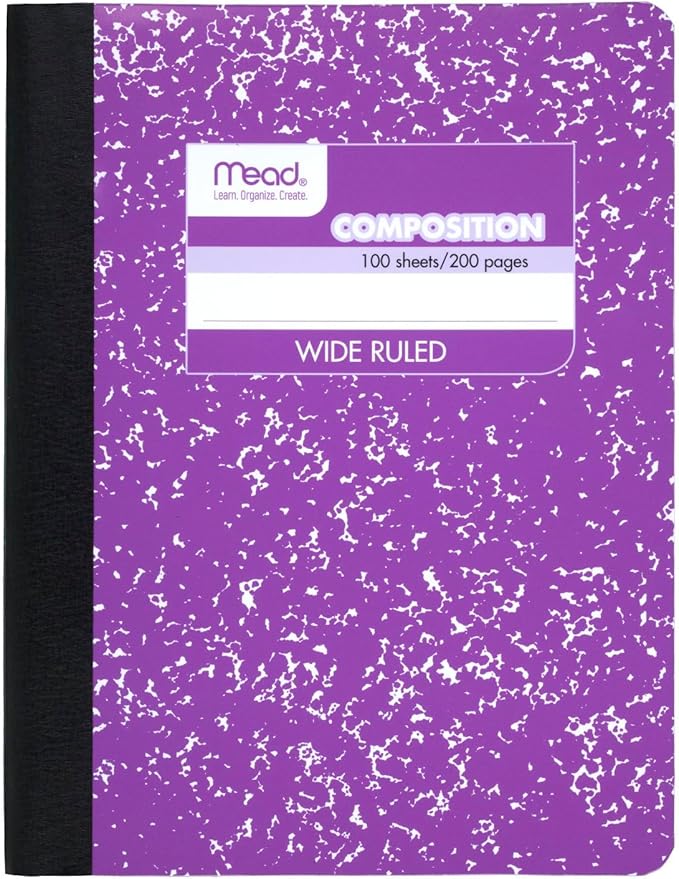 Mead Composition Notebook, Comp Book, Wide Ruled Paper, 100 Sheets, 9-3/4" x 7-1/2", Fashion, Square Deal, Assorted Colors, Color Selected May Vary, 1 Count (09918)