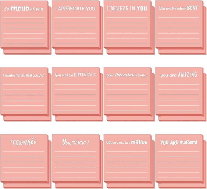 Yinder 24 Pcs Inspirational Sticky Notes Cute Motivational Sticky Notes Pad End of Year Employee Appreciation Gifts Bulk for Teacher Nurse Coworkers Office Supplies 3 x 3'' (Appreciation,Pink)