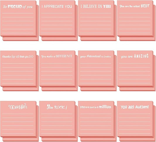 Yinder 24 Pcs Inspirational Sticky Notes Cute Motivational Sticky Notes Pad End of Year Employee Appreciation Gifts Bulk for Teacher Nurse Coworkers Office Supplies 3 x 3'' (Appreciation,Pink)