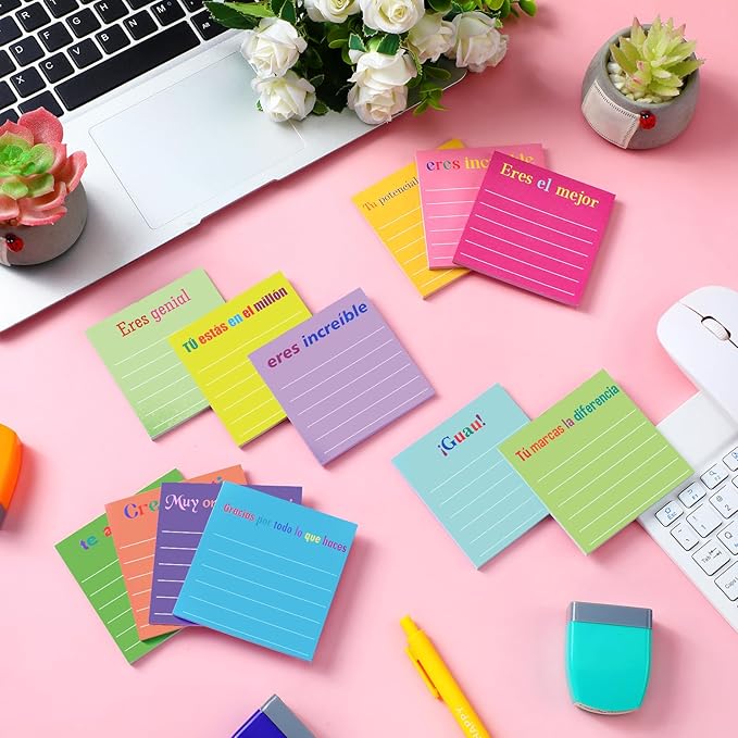Yinder 24 Pcs Inspirational Sticky Notes Cute Motivational Sticky Notes Pad End of Year Employee Appreciation Gifts Bulk for Teacher Nurse Coworkers Office Supplies 3 x 3'' (Appreciation,Spanish)