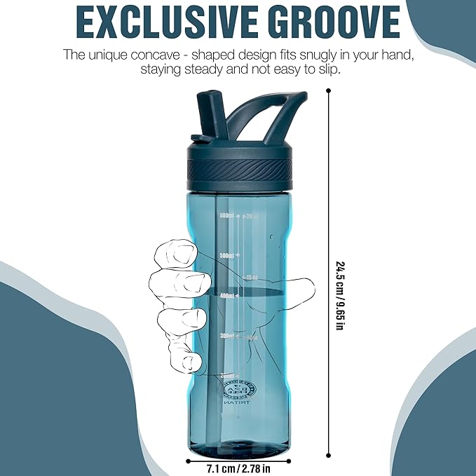 OLDLEY 20oz Kids Water Bottle with Straw, BPA-Free Tritan Water Bottle for School,Leakproof Clear Water Bottle with One Click Open, Measurement Scale,Cup Holder Friendly for Boys Girls,Midnight Blue