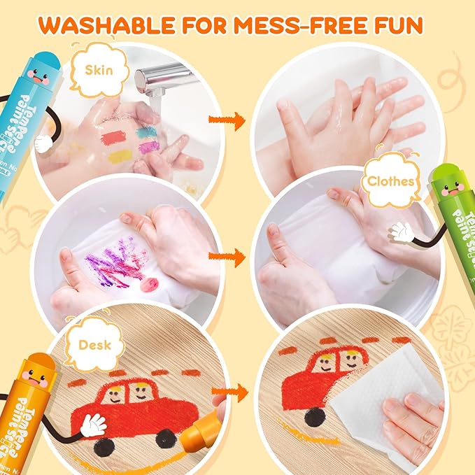 Ellinjan Tempera Paint Sticks For Kids, 24 Colors, Washable & Quick-Drying Twistable Solid Paint, Mess-Free Art Supplies for Drawing & Painting, Ideal Toddler Arts and Crafts Gifts