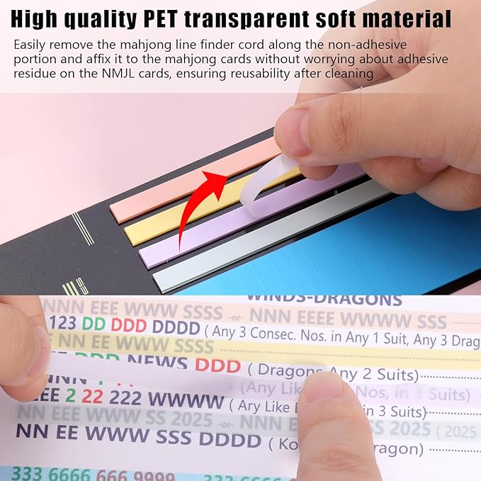 420 Pcs Mahjong Line Finder Reader Notes, Highlighter Tape Stripe, Transparent Sticky Mahjong Cards Rule Reader, Mahjong Accessories for Player, Beginner, No Adhesive Residue & Reusable (Blue)