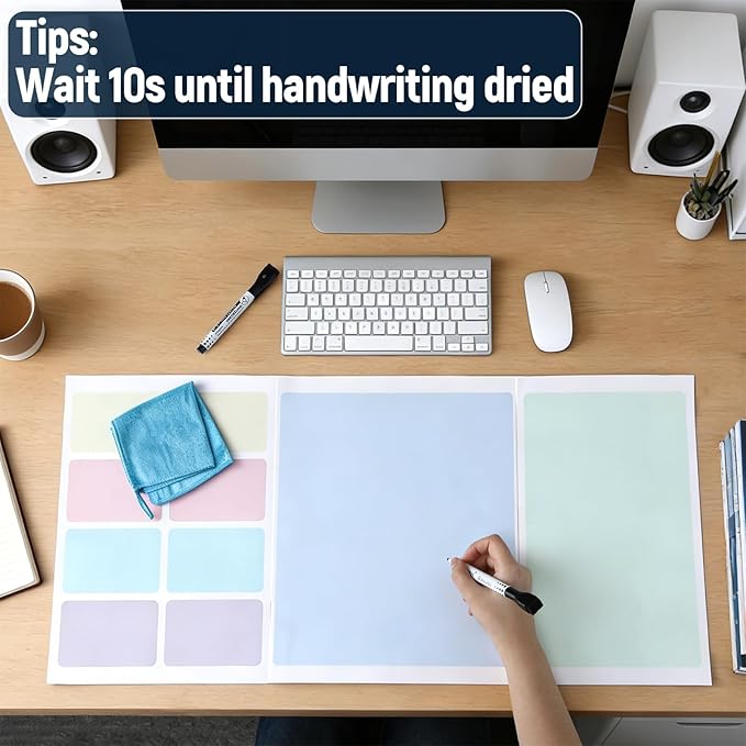 Dry Erase Desk Mat, Large Mouse Pad, Erasable Writing White Board for Making Plans, Self Adhesive Desktop Protector with 2 Wet Erase Markers & 1 Eraser for Home Office School 36"x16" (Pastel)