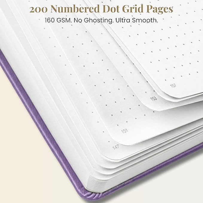 VIVID SCRIBBLES A5 Dotted Notebook with 160gsm Bleed-Proof Paper - Perfect for Bullet Journaling and Creative Planning - 200 Numbered Dot Grid Pages in Lavender