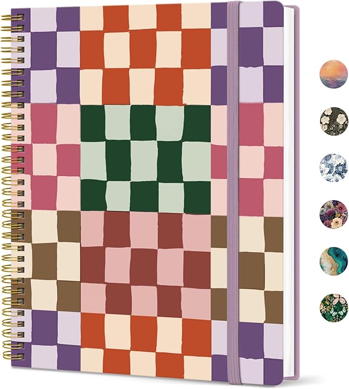 Taja Large Spiral Lined Journal for Women, 8.5" x 11" Notebooks for Work Collge Ruled, A4 Aesthetic Cute Journaling Notebooks for Writing, Plastic Cover, Checkered