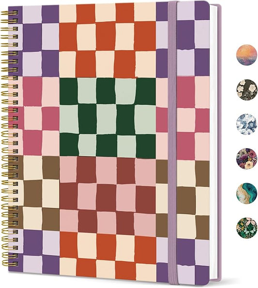 Taja Large Spiral Lined Journal for Women, 8.5" x 11" Notebooks for Work Collge Ruled, A4 Aesthetic Cute Journaling Notebooks for Writing, Plastic Cover, Checkered