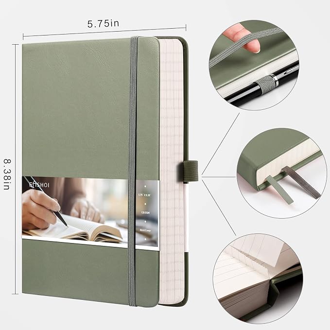 EMSHOI Lined Journal Notebook, 256 Numbered Pages, A5 Size (5.7'' x 8.3'')