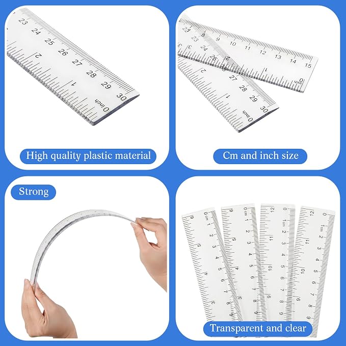 EBOOT 2 Pieces Plastic Ruler Straight Ruler Plastic Measuring Tool 12 Inches and 6 Inches (Clear)
