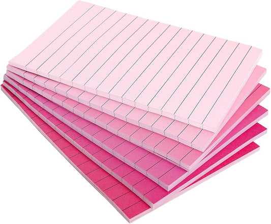 JarThenaAMCS 12Pcs Pink Lined Sticky Notes 6 Colors Gradient Pink Self-Adhesive Notepads Removable Memo Pad for Office School Home Supplies, 4 x 6 Inch
