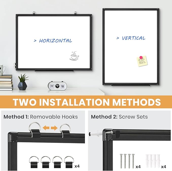 Double Sided Magnetic White Board, 24"x18" Dry Erase Whiteboard for Wall with Aluminum Frame Presentation Board for School, Office and Home