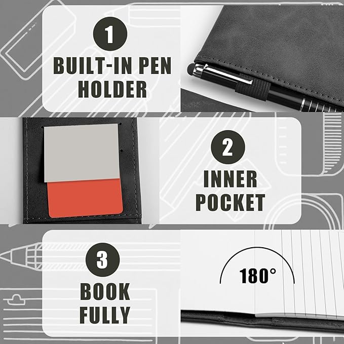 Outus 10 Pcs Mini Pocket Notepad Holder Set Included Mini Pocket Notepad Holder with 50 Lined Sheets, Metal Pen, 8 Pcs 3 x 5 Inch Memo Book Refills, 30 Lined Paper Per Note Pad (Black,Multicolor)