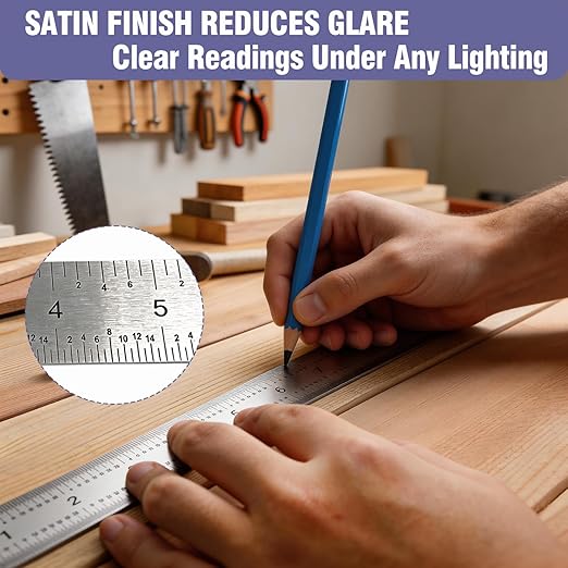 6 Inch Machinist Ruler Set - 4 Pack Stainless Steel Precision Double Sided Ruler with 1/64, 1/32, 1/16 & 1/8 Inch Graduations, Etched Markings - for Engineers,Woodworking and DIY (4, 6 Inch)