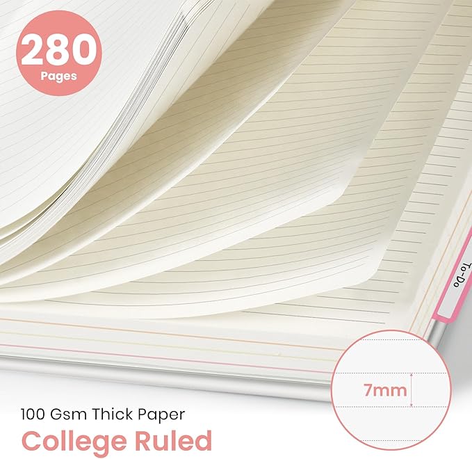 Large Spiral Notebook with Dividers & Tabs, 8.5" x 11" Hardcover 5 Subject Notebook for Work, 280 Pages, College Ruled, Cute Journal for Women, Perfect for Study & Office Note Taking, Painted Bloom