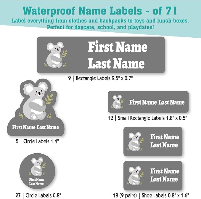 Personalized Daycare Name Labels for Kids (71 Labels) - Custom Durable Waterproof Name Stickers for Clothing Tags, Water Bottles, Lunch Boxes, and School Supplies - Dishwasher, Washer