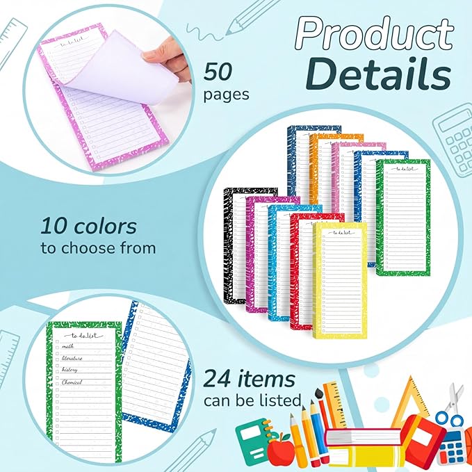Censen 10 Pack 500 Sheets To Do List Notes Daily Checklist Notepads with 50 Sheets Each Undated Color Memo Pad Block Shopping List Pad Weekly Plan Notepad Organizer Planners(Black Marble, Lined)