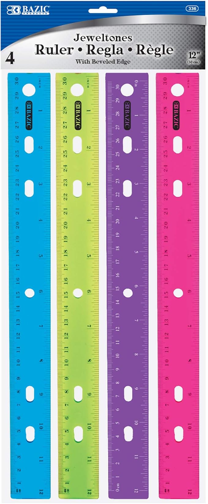 BAZIC Products Jeweltones Ruler, 12", 4-Pack