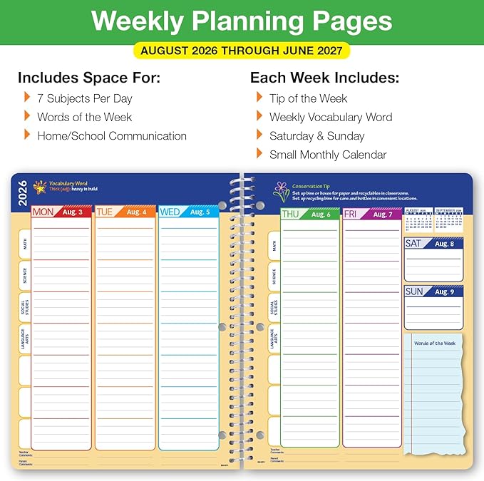 Global Datebooks 2026-2027 Elementary Student Planner 8.5" x 11" - Dated Weekly & Monthly Academic Planner with Ruler/Bookmark & Stickers, Ideal for Homework, Matrix Style, Earth