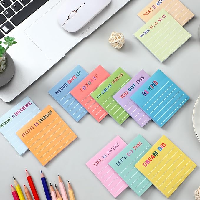 Yinder 24 Pcs Inspirational Sticky Notes Cute Motivational Sticky Notes Pad End of Year Employee Appreciation Gifts Bulk for Teacher Nurse Coworkers Office Supplies 3 x 3'' (Motivational,Light Color)