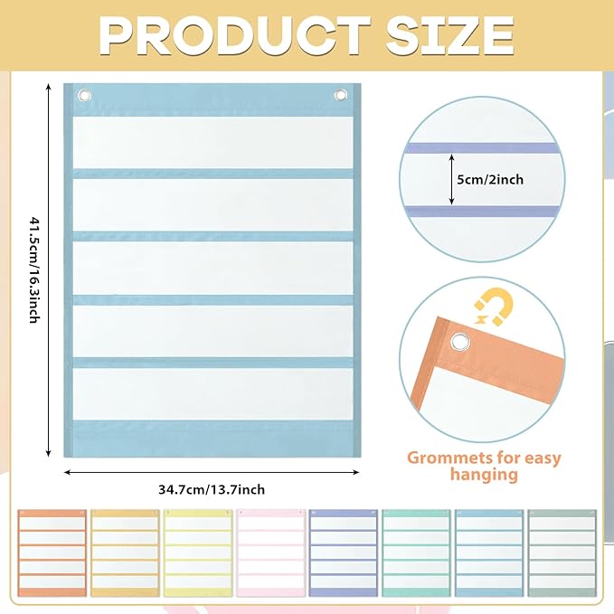 8PCS Pastel Classroom Magnetic Pocket Charts Squares Teacher Mini Pocket Chart Management Back to School Resource for Homeschool Learning Preschool Kid Home Office Schedule Activities Supply 16 x 14In