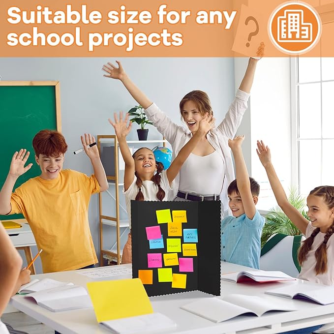 Henoyso 12 Pcs 14 x 22 Inch Black Trifold Poster Board Tri Fold Presentation White Display Board Foldable Paperboard for Science Fair School Business Project Exhibition