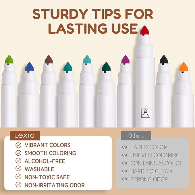 Lexio 20 Colors Washable Markers For Kids & Toddlers, Non Toxic Markers